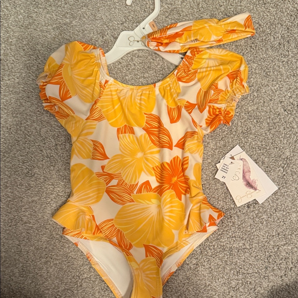 NWT Jessica Simpson Yellow and Orange Floral Swimsuit 2T